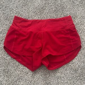 Red Lululemon speed up shorts size 2, 2.5 inch